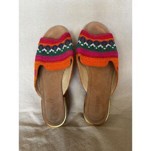 Schutz Alexane crochet slide sandals, multicolor, size 8